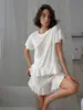 Traje de Shorts con Volantes de Manga Corta de Nuevo Diseño de Moda Transfronterizo Europeo y Americano Primavera y Verano Ropa Cómoda para el Hogar