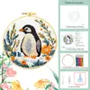 Kit de Material de Bordado para Animais Pequenos Transfronteiriço Novo de 2026: Pinguim nas Flores, Conjunto para Iniciantes de Arte em Tecido Feito à Mão