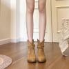 Botas plisadas fruncidas 2026 Estilo nuevo Tacón grueso Modernas Versátiles de media pantorrilla Botas vaqueras Botas ajustadas para mujer