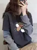 Camiseta de Manga Larga a Rayas de Terciopelo Alemán Cepillado Falso de Dos Piezas para Mujer, Estilo Nuevo 2026, Top Base Engrosado, Estilo de Moda Otoñal