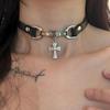 Colar Choker Estilo Garota Quente Colar de Couro Borgonha com Pingente de Cruz Versátil Corrente para Clavícula Colar Sofisticado