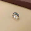 Anillos para Pareja al por Mayor con Diseño de Turquesa Mantra de Seis Caracteres Plata Pura S925 Joyería Vintage Ennegrecida Regalo Personalizado
