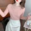 Moda Blusa Gola Alta Metade Strass Quente Blusa Tricotada Feminina 2023 Outono e Inverno Nova Camiseta Básica Top Feminino Ajustado Interno