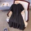 300 Jin tamanho extra grande menina gordinha feminina estilo francês tricotado vestido simples de manga curta capa fina 2024 novo