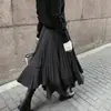 Falda plisada de cintura alta para mujer, nueva para Otoño e Invierno 2025, de longitud media, negra, asimétrica, con dobladillo grande, estilo sirena adelgazante para mujer