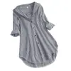 Grandes Cantidades en Stock de Camisas de Mujer de Estilo Nuevo Europeo y Americano de Amazon, Sueltas, con Rayas Verticales, de Longitud Media, Camisas de Manga Larga Casuales y de Moda