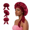 Gorro de Satín para Dormir con Borde Ancho para Cuidado del Cabello Amazon Transfronterizo, Gorro de Ducha de Tela Europea y Americana para Mujer, Gorro de Invierno de una Sola Capa con Cinta de Cola Larga