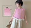Blusa sin mangas de encaje para niña Verano 2025 Nuevo estilo infantil Encaje sin mangas Lazo Versátil Top chaleco