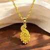 Pingente de pena de pavão banhado a ouro vietnamita, pavão dourado oco, brincos elegantes e sofisticados, um presente para uma namorada