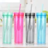 Transfronterizo como Pintura de Goma Plástico Práctico Vaso Recto 16oz Vaso Recto de Plástico de Doble Capa Tacto Mate Vaso con Popote Al por Mayor