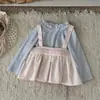Camiseta interior de manga larga con cuello de volantes para bebé, estilo INS, para niñas, con sobreposición de lunares y falda con tirantes