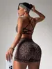 Conjunto de Yoga de Dos Piezas con Estampado de Leopardo Popular Sin Costuras de Shein Transfronterizo con Sujetador de Espalda Cruzada Sin Almohadillas en el Pecho