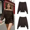 Marca Z Comercio Exterior Transfronterizo En Stock Estilo Europeo y Americano Ropa para Mujer 2026 Primavera Nueva Moda Top de Punto Hombros Descubiertos con Cinturón