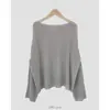Camisa de Punto Elegante Retro Otoñal Coreana Chic Cuello Redondo Holgada Casual Color Puro Fina Ligeramente Transparente Manga Larga Protección Solar para Mujer