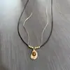 Collar de Girasol Dorado Ojo de Tigre para Mujer Lujo Ligero Sentido de Alta Gama Doble Capa Apilable Cadena Usable Usable Accesorios Vintage Maillard