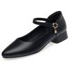 Zapatos de mujer de una sola capa de primavera y otoño, tacón medio, cuero suave, puntiagudos, suela suave, casuales, combinables, zapatos de madre de mediana edad, zapatos de cuero con hebilla