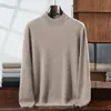 Suéter de Cachemira para Hombre de Mediana Edad Cuello Medio Alto Color Sólido Suéter Capa Interior Casual de Negocios Tejido Base Manga Larga Simple