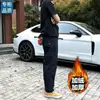Pantalones de trabajo casuales para hombre de otoño e invierno, engrosados y forrados de polar, estilo recto holgado con pequeño logo triangular, diseño funcional, versátiles y modernos