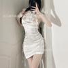 Lencería sexy Cheongsam de pura lujuria, cuello halter, tentación, pasión, corte, espalda con fugas, tiras, abertura alta, sin necesidad de quitárselo, uniforme.