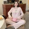Pijama de Mujer Tallas Grandes Otoño e Invierno Térmico Manga Larga Pantalón Largo Estilo Dulce Coreano Ins Talla Grande Conjunto de Ropa de Casa Adecuado para Usar al Aire Libre