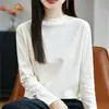 Suéter de punto para mujer de algodón puro, cuello medio alto, manga larga, suave y amigable con la piel, corte ajustado, capa base básica para primavera y otoño