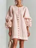 Vestido de Diseño Nicho Transfronterizo con Puños Florales Grandes Tridimensionales, Falda Recta, Mangas Largas de Farol, Botones Decorativos de Una Sola Fila, Vestido Casual
