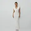 Nuevo Otoño 2025 Europeo y Americano Transfronterizo para Mujer Color Puro Elegante Elegante Cintura Plisado Cuello Swing Vestido Slim para Mujer