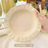 Pratos de renda cor creme, adequados para uso doméstico, para café da manhã, frutas, saladas e sobremesas; pratos de plástico com design na cor creme, pratos de chapéu de palha de PP