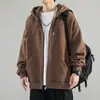 Jaqueta cardigan masculina para primavera e outono, tamanho grande, cor sólida, versátil, casual, esportiva, modelagem solta, moletom com capuz e zíper