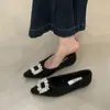 Zapatos Planos de Estilo Francés con Pedrería y Forro de Felpa para Mujer 2025 Otoño e Invierno Nuevos Zapatos de Trabajo de Lana con Punta Cuadrada y Boca Baja Zapatos Peludos