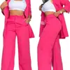 Ropa de Verano para Mujer de Exportación Europea y Americana Transfronteriza 2025 Traje Elegante de Color Puro con Mangas de Abertura y Solapa Traje de Pantalón Recto para Mujer