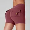 Pantalones Cortos de Yoga con Bolsillo de Cadera de Melocotón, Cintura Alta, Bolsillo, Deportivos, Fitness, Pantalones Triples para Mujer, Sensación de Segunda Piel, Alta Elasticidad, Secado Rápido