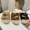 Pantuflas de lana de cordero estilo europeo para otoño 2026 para mujer, versátiles de suela plana para interiores y exteriores, pantuflas peludas de mujer para estar en casa