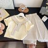 Conjunto de Dos Piezas para Niñas Dopamina Verano 2025 Nuevo Chal Rayado de Manga Corta Cropped y Pantalones de Pierna Ancha