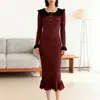 Vestido con Volantes Falda de Punto Otoño e Invierno Nuevo Falda Suéter 2023 Retro Dama Europea y Americana Transfronteriza Falda Francesa para Mujer