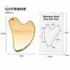 Placa Gua Sha de Acero Inoxidable en Stock del Fabricante, Material de Grado Alimenticio 304, Placa Gua Sha en Forma de Corazón, Raspador de Fascia de Acero Inoxidable