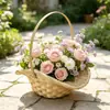 Cesta de mano tejida de bambú con sombrero Hanfu, cesta de flores retro, cesta de recuerdo para arreglos florales, cesta de regalo decorativa de estilo nacional chino.