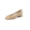 Base de 3 colores Combinación con todo Lazo Interior y Exterior Zapatos de Cuero Completo Primavera 2023 Tacón Medio Grueso Punta Cuadrada Piel Vacuna Boca Baja Zapatos de Salón para Mujer
