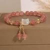 Lindo Brazalete de Cristal de Fresa Natural de Gato para Mujer Diseño Nicho Ins Sentido del Diseño Brazalete de Cristal para Estudiantes Regalo para Novia