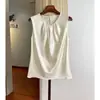 Colete Elegante com Design Plissado Verão Novo Estilo Ocidental Cetim Fino para o Trabalho Camiseta sem Mangas Versátil Top Externo