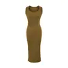 Vestido Regata Quadrado Sem Mangas Sexy Estilo Puro Desejo para Mulheres 2026 Novo Verão Slim Fit Doce Hot Girl Bodycon Longo