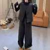 Traje de Moda para Mujer 2026 Otoño Nuevo Estilo Elegante Adelgazante Chaleco de Lana Camisa Base Pantalones de Pierna Ancha Conjunto de Tres Piezas Moderno