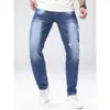 Jeans para Hombre Elásticos Estilo Urbano Modernos Pantalones de Hombre Azules Moda Casual Rasgados Deshilachados Pantalones de Mezclilla