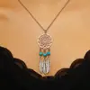 Collar de borla de pluma Pu red de ensueño europeo y americano cadena de suéter bohemia turquesa venta caliente AliExpress
