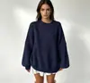 Suéter pullover de punto grueso con cuello redondo, patrón de rombos texturizado, talla grande, corte holgado, color liso, nuevo estilo otoño e invierno 2026, transfronterizo europeo y americano, para mujer