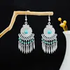 Pendientes de Estilo Bohemio Étnico Europeo y Americano, Pendientes de Atracción Turística de Minorías Étnicas con Borlas de Turquesa y Plata Étnica