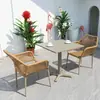 Mesas e Cadeiras de Exterior, Cadeiras de Rattan de Lazer para Pátio, Varanda, Jardim, Mesas de Jantar, Conjunto Combinado Simples de Três ou Cinco Peças de Madeira Plástica e Rattan para Exterior