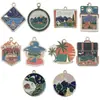 Colgante de aleación con goteo de color, paisaje natural, pintura al óleo, montaña nevada, colgante, accesorios para pulsera y collar DIY
