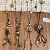 Colar Pingente Estrela e Lua com Contas de Madeira Personalizado Estilo Étnico Retrô Corrente para Clavícula Joia Versátil Fashion