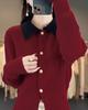 Novo Suéter de Outono Estilo Comércio Exterior Pequena Fragrância Color-Blocked Gola Lapela Elegante Cardigan de Tricô Casaco Suéter Manga Longa